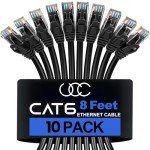 High-Speed 8ft Cat 6 Ethernet Cable - 10 Pack