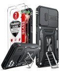 LeYi for Galaxy A14-5G Phone Case: Samsung Galaxy A14 Case with 【2 Pack】 Tempered Glass Screen Protectors, Magnetic Stand & Slide Camera Cover Funda para Samsung A 14 5G Android Cell, Black