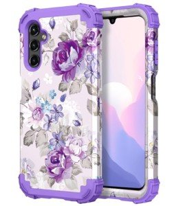 Hocase for Galaxy A15 5G Case, Heavy Duty Shockproof Protection Soft Silicone Rubber Bumper+Hard Plastic Hybrid Protective Case for Samsung Galaxy A15 5G (6.5") 2024 - Lavender Flowers