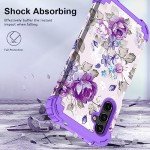 Hocase for Galaxy A15 5G Case, Heavy Duty Shockproof Protection Soft Silicone Rubber Bumper+Hard Plastic Hybrid Protective Case for Samsung Galaxy A15 5G (6.5") 2024 - Lavender Flowers