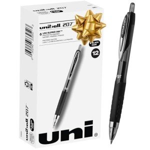 Black Retractable Gel Pens 12 Pack - Uni-Ball 207