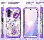 Hocase for Galaxy A15 5G Case, Heavy Duty Shockproof Protection Soft Silicone Rubber Bumper+Hard Plastic Hybrid Protective Case for Samsung Galaxy A15 5G (6.5") 2024 - Lavender Flowers