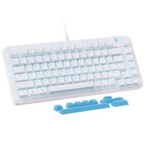 ROYALAXE 75% Mechanical Gaming Keyboard, LED Backlit Wired Mechanical Keyboard with 3 Stage Adjustable Feet, Linear Red Switch with Sound Absorbing Foams, Compatible with Win/MAC/iOS, White Keyboard
