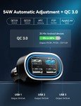 TECKNET 54W 4-Port Fast USB Car Charger