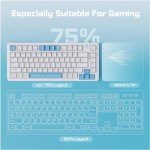 ROYALAXE 75% Mechanical Gaming Keyboard, LED Backlit Wired Mechanical Keyboard with 3 Stage Adjustable Feet, Linear Red Switch with Sound Absorbing Foams, Compatible with Win/MAC/iOS, White Keyboard