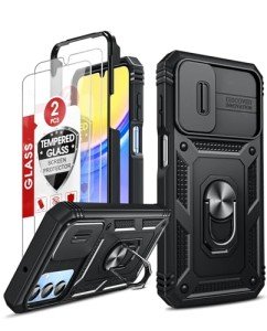 LeYi for Galaxy A15-5G Phone Case: Galaxy A15 5G Screen Protector Scratch Resistant [2 Packs] with A15 Case, Heavy Duty Shockproof para Basic Android Galaxy Phone Case A 15, Black