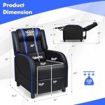 GYMAX Ergonomic Massage Gaming Recliner Chair (Blue)
