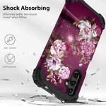 Hocase Heavy Duty Shockproof Protection Soft Silicone Rubber Bumper+Hard Plastic Hybrid Protective Case for Samsung Galaxy A14 5G (6.6" Display) 2023 - Burgundy Flowers