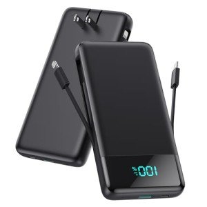 Portable Fast Charger Power Bank with Built-In Cables