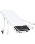 Slim 10000mAh Portable Charger with Built-in Cables