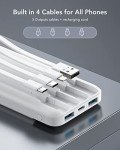 Slim 10000mAh Portable Charger with Built-in Cables