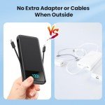 Portable Fast Charger Power Bank with Built-In Cables