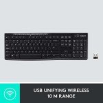Logitech K270 Wireless Keyboard for Windows, 2.4 GHz Wireless, Full-Size, Number Pad, 8 Multimedia Keys, 2-Year Battery Life, Compatible with PC, Laptop, Black