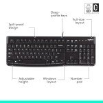 Logitech K120 Wired Keyboard for Windows, Plug and Play, Full-Size, Spill-Resistant, Curved Space Bar, Compatible with PC, Laptop - Black