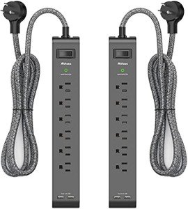 2 Pack Power Strip with USB Ports and 6 Outlets