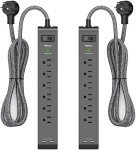 2 Pack Power Strip with USB Ports and 6 Outlets
