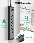 2 Pack Power Strip with USB Ports and 6 Outlets