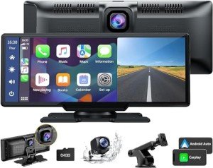 LAMTTO 9.26" Wireless Car Stereo with Dash Cam