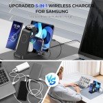 Wireless Charging Station for Samsung:5 in 1 Wireless Charger for Samsung, Charger Dock Stand for Multiple Devices-Samsung Galaxy Watch 7 6 5 Buds Galaxy S24 Ultra S23 S22 S20 Note 20 10 Z Fold,Black