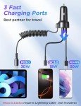60W USB C Fast Car Charger with Coiled Cable