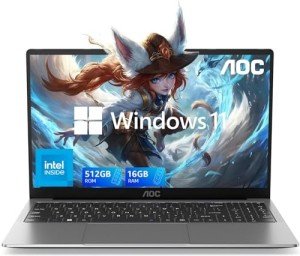 AOC Newest 15.6" Laptop, Intel Quad-Core Processor (Up to 3.6GHz), 16GB RAM, 512GB SSD, Windows 11 Laptops Computer, FHD Screen, Webcam, Light&Thin, Metal Shell, HDMI, Type-C, USB3.2 (2024 Flagship)