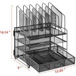 4-Tier Mesh Desk Organizer with Drawer and Holders