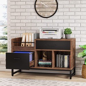Tribesigns 39" Rustic Brown File Cabinet with Shelves