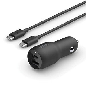 Belkin 37W Dual Port Fast Car Charger with Cable