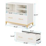 White Lateral File Cabinet with Open Storage Spaces