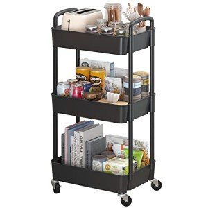 3-Tier Rolling Utility Cart with Handle - Black