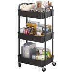 3-Tier Rolling Utility Cart with Handle - Black