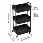 3-Tier Rolling Utility Cart with Handle - Black
