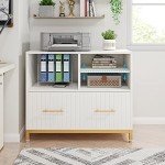 White Lateral File Cabinet with Open Storage Spaces