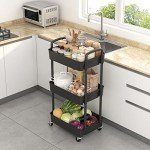 3-Tier Rolling Utility Cart with Handle - Black
