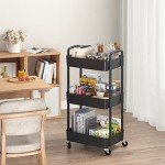 3-Tier Rolling Utility Cart with Handle - Black