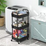 3-Tier Rolling Utility Cart with Handle - Black