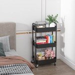 3-Tier Rolling Utility Cart with Handle - Black