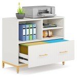 White Lateral File Cabinet with Open Storage Spaces