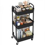 3-Tier Rolling Utility Cart with Handle - Black