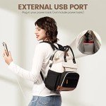 LOVEVOOK Laptop Backpack for Women, 15.6 Inch Work Business Backpacks Purse with USB Port, Large Capacity Nurse Bag College Bookbag for School, Waterproof Casual Daypack for Travel,Black-White-Brown