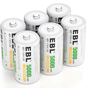 EBL 5000mAh Rechargeable C Batteries, 6-Pack