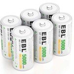 EBL 5000mAh Rechargeable C Batteries, 6-Pack