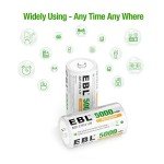 EBL 5000mAh Rechargeable C Batteries, 6-Pack