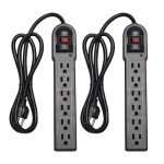 KMC 6-Outlet Surge Protector Power Strip, 2-Pack