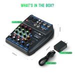 4-Channel DJ Audio Mixer with Bluetooth & USB