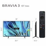Sony 43-Inch Class 4K Ultra HD BRAVIA 3 LED Smart TV with Google TV, Dolby Vision HDR, and Exclusive Features for PlayStation®5 (K-43S30), 2024 Model