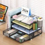4-Tray Desktop Organizer with Drawer and Pen Holders