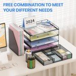 4-Tray Desktop Organizer with Drawer and Pen Holders
