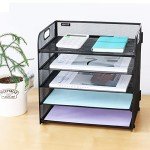 Supeasy 5-Tray Black Mesh Paper Organizer
