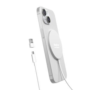 Magnetic Wireless Charger,MagEase 15W Wireless Charger Magnetic Compatible with iPhone 16/15/14/13/12 Series and AirPods 3/2/Pro, Charging Pad with USB-C Cable and USB-A Converter (White)